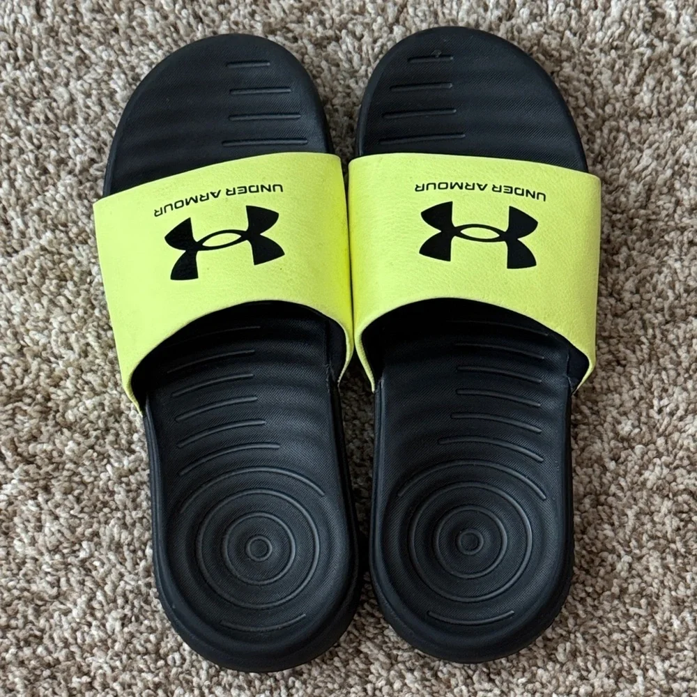 Under Armour Kids Slide Sandals - Black and Neon Yellow